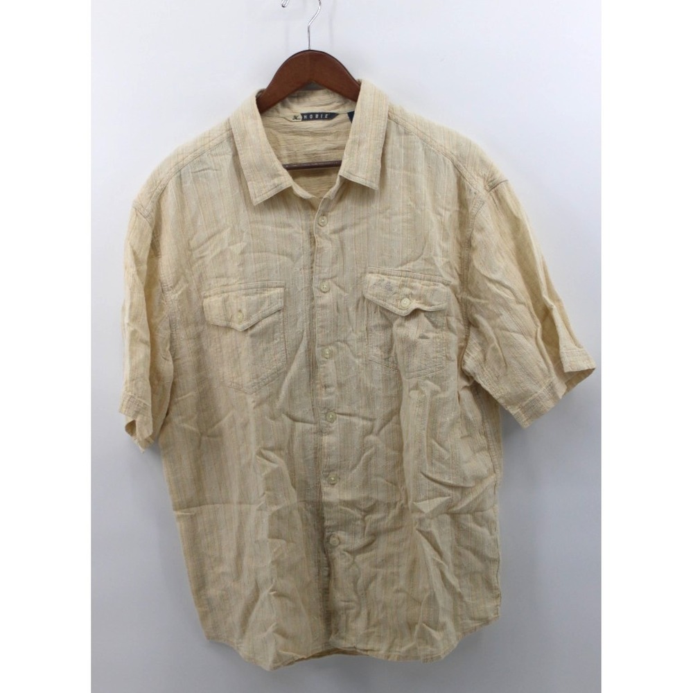 Hobie Men's Extra Large Button-Down Shirt Textured Cotton Tan striped
